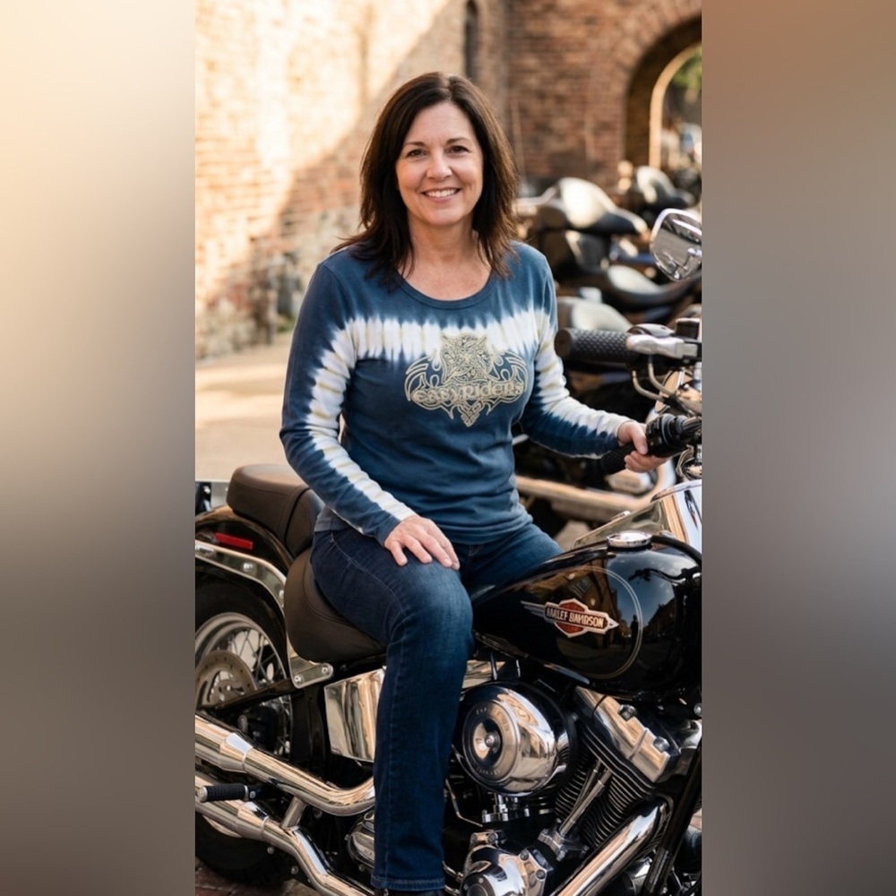 V Twin Women's Easy Riders Blue Tie-Dye Long Sleeve Top